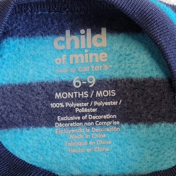 Carter's Boys "Little Brother" Zip Up Striped Fleece Footed Pajamas 6-9 Months - Picture 6 of 6